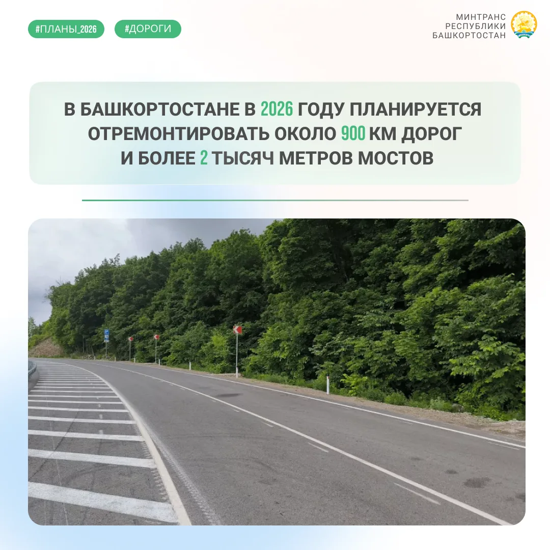 🛣️ В Башкортостане обновят около 900 км дорог и 2 тыс. метров мостов