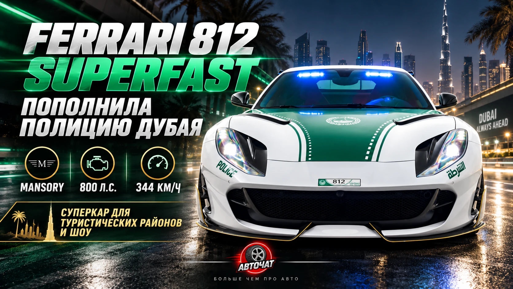 Полиция Дубая получила Ferrari 812 Superfast от Mansory: 800 сил и 344 км/ч