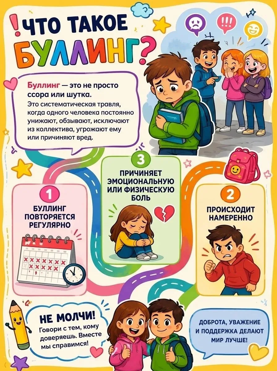 📌 Буллинг — проблема, о которой нельзя молчать.

Травля может коснуться любого ребенка, и часто она