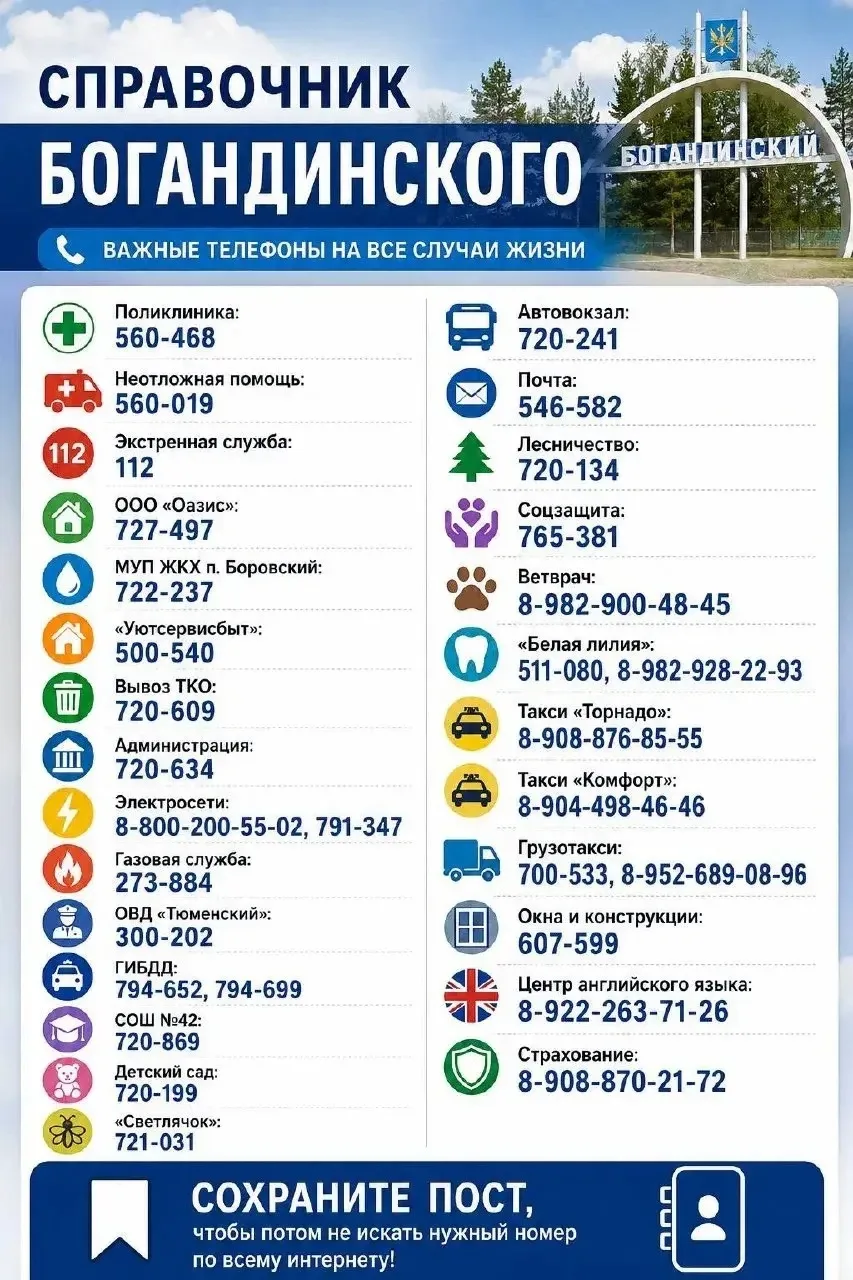 📞 Справочник Богандинского со всеми нужными телефонами