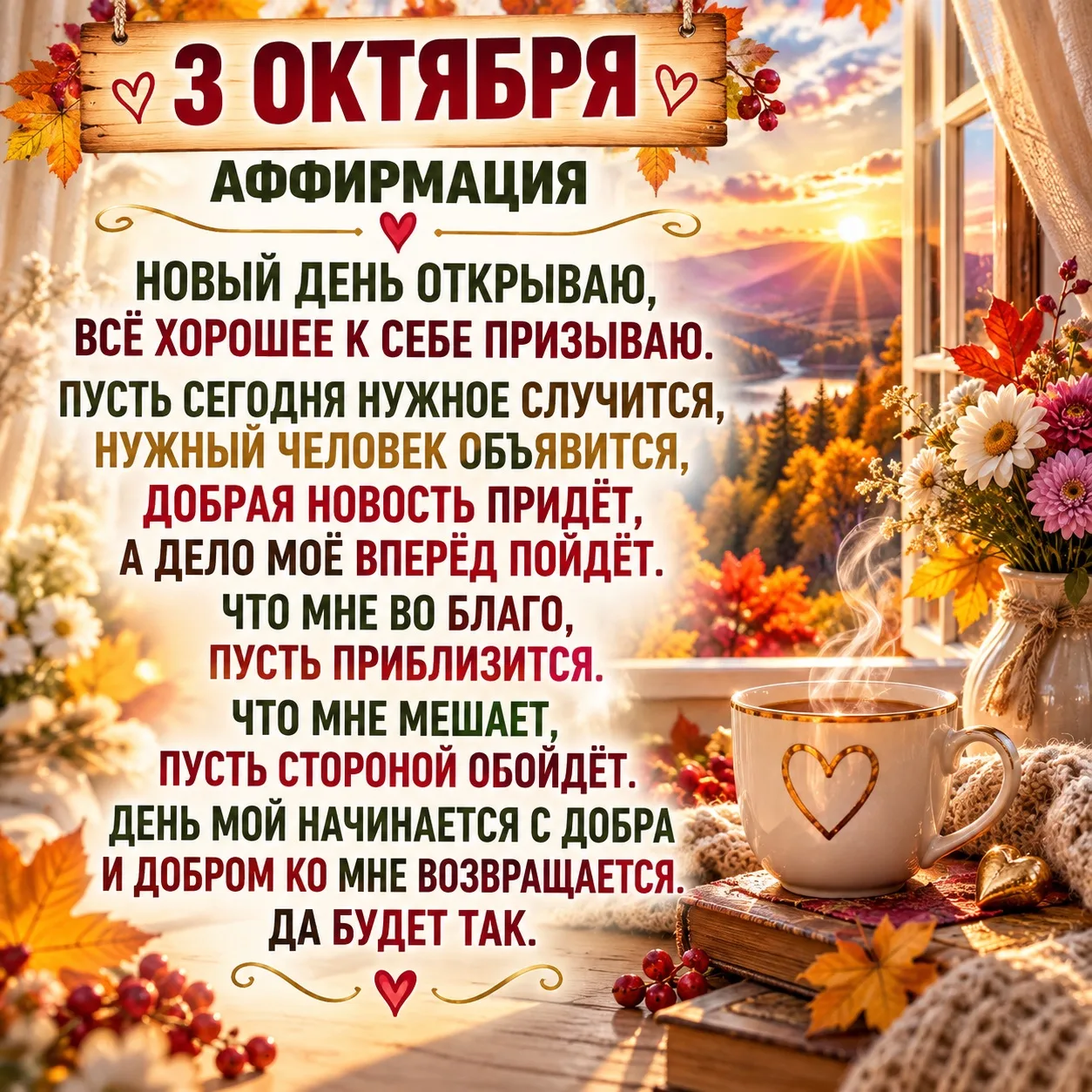 Встречаем аффирмацию на сегодня — 3 октября ❤️