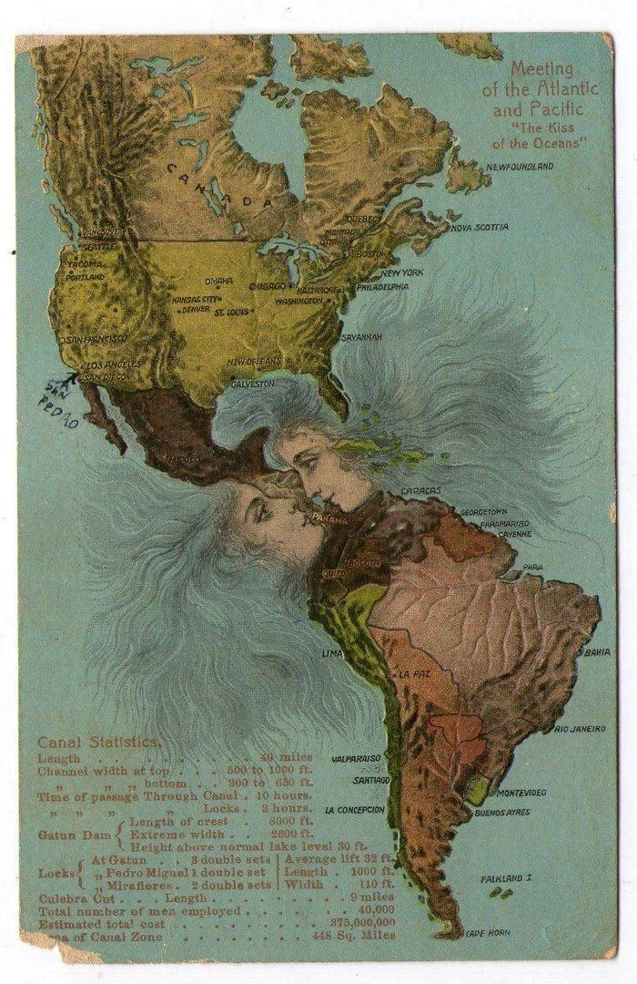 Поцелуй двух океанов. Почтовая открытка, 1923 год.