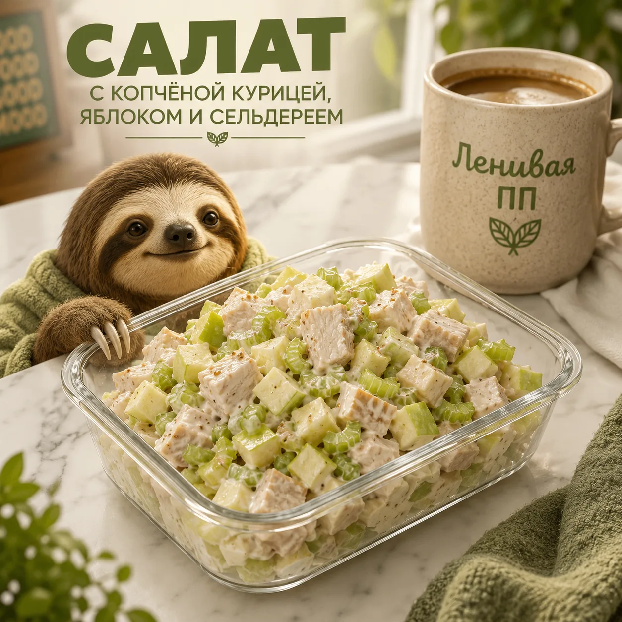 🥗 Салат с копчёной курицей, яблоком и сельдереем
