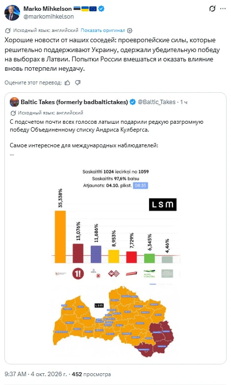 В Эстонии уже празднуют победу проевропейских сил на выборах в Латвии