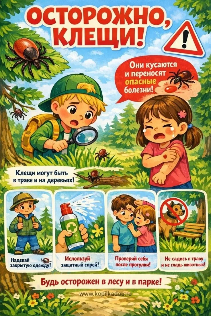 Классный час на тему "Осторожно, клещи!"🐞