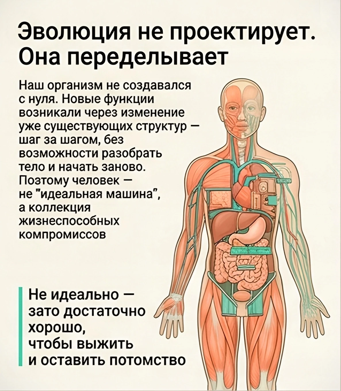 Серия карточек-объяснялок про уже многократно освещенную здесь тему эволюции нашего тела. Опыт уважа