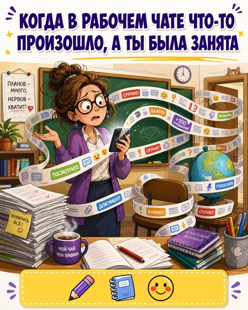 Когда отвлеклась на урок, проверку тетрадей или просто решила на 10 минут пожить спокойно…

А в рабо