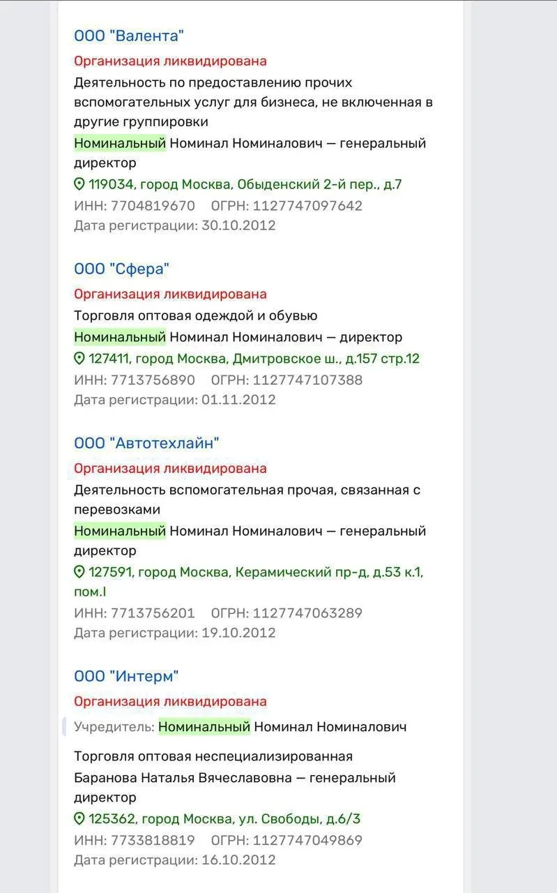 В России ликвидировали 15 компаний, директором которых числился Номинальный Номинал Ном...