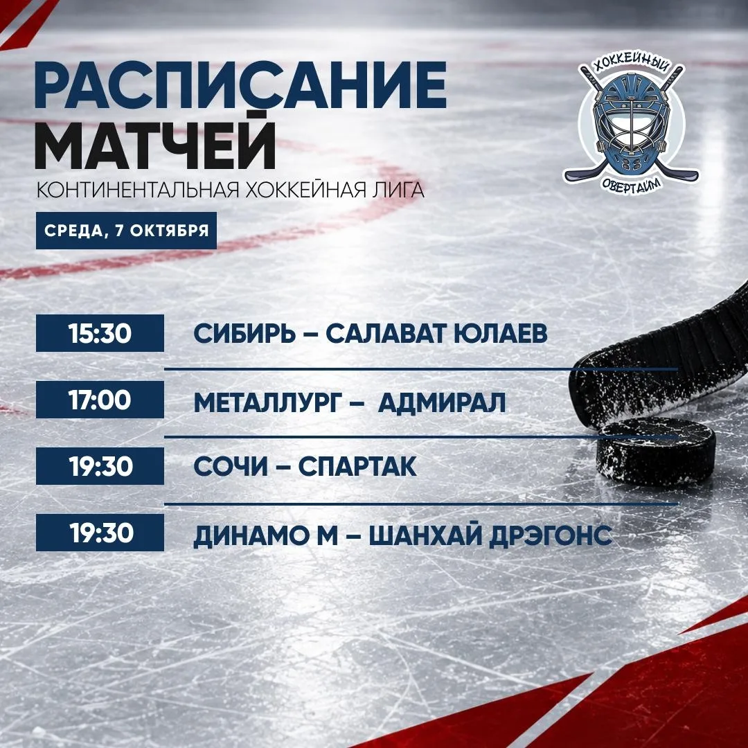 Расписание матчей КХЛ на сегодня