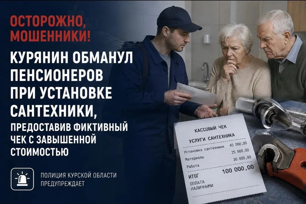⚡️Курянин обманул пенсионеров при установке сантехники, предоставив фиктивный чек с зав...