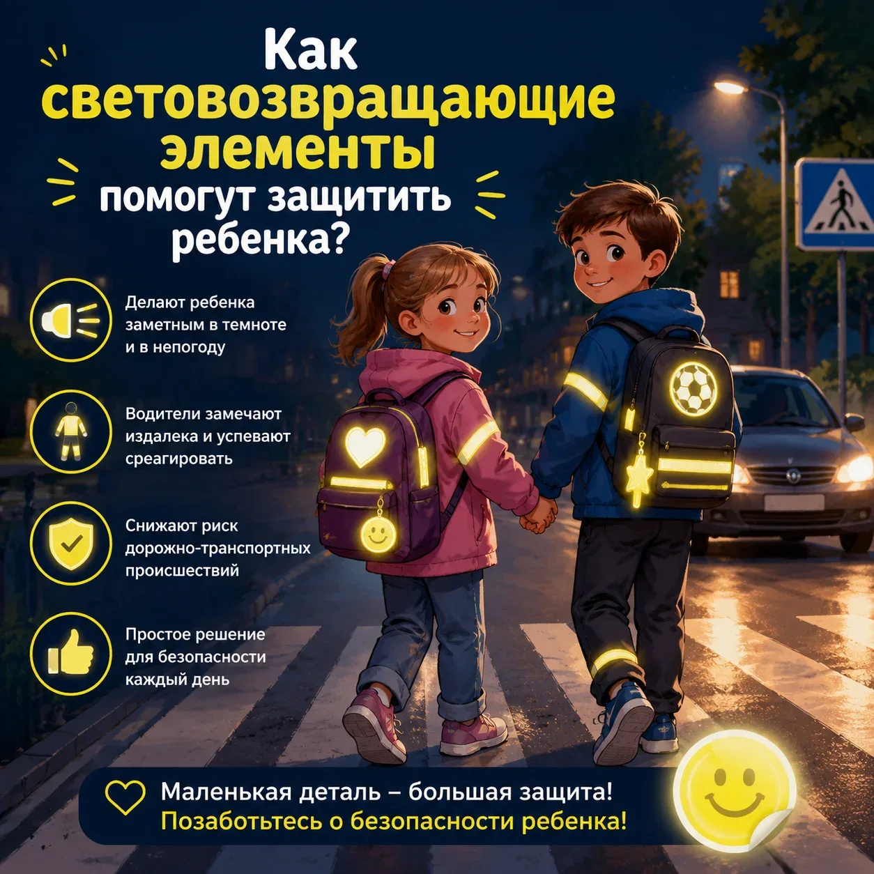 Как обезопасить ребёнка от машин в тёмное время суток? 🚌