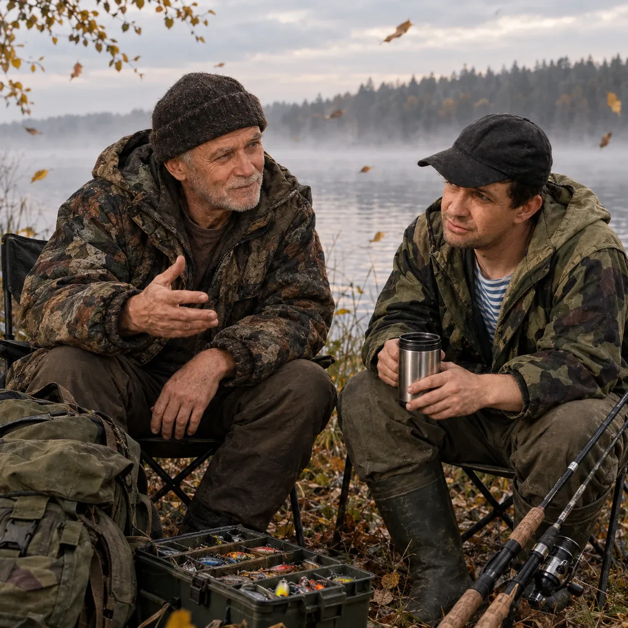 🌅 Утро. Воздух свежий, пахнет осенью — мокрой листвой, травой, прохладой воды. Туман е...