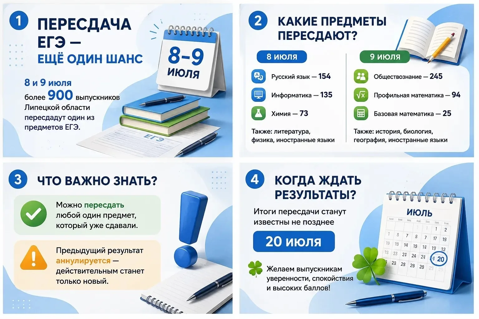 📝  Более 900 выпускников Липецкой области воспользуются возможностью пересдать один из экзаменов ЕГ