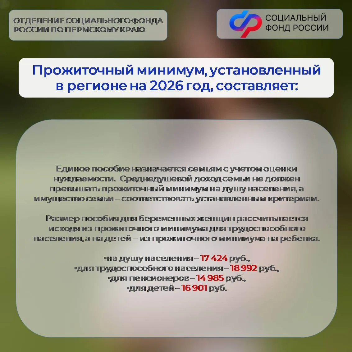 ✅С 1 января 2026 года в Пермском крае установлен новый прожиточный минимум, влияющий на размер детск