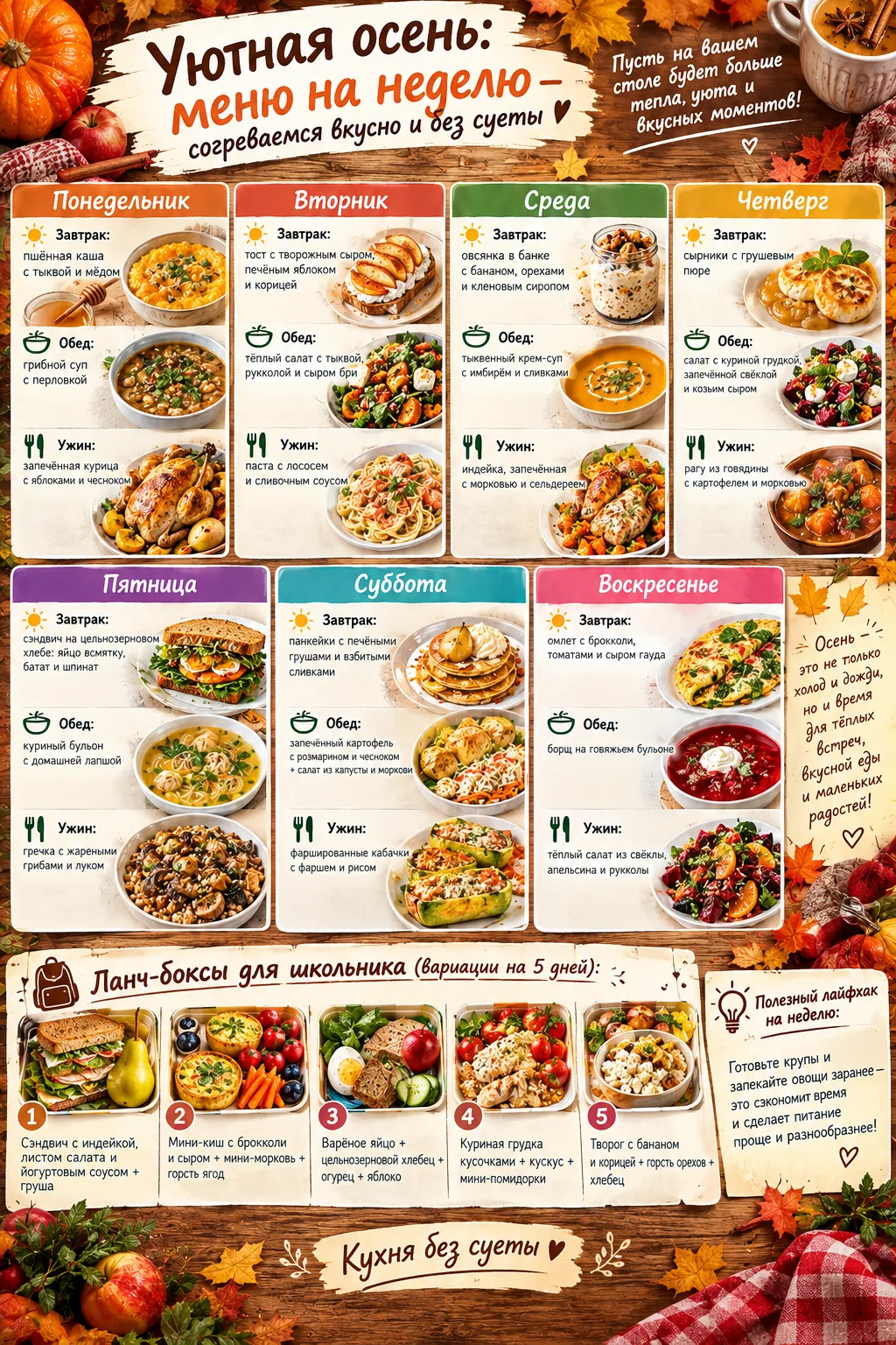 🍂 «Уютная осень: меню на неделю — согреваемся вкусно и без суеты» 🍁