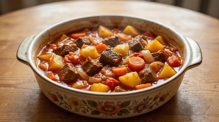 Мясо с овощами, тушёное в духовке — Ароматное, сочное рагу из говядины с картофелем и овощами в тома
