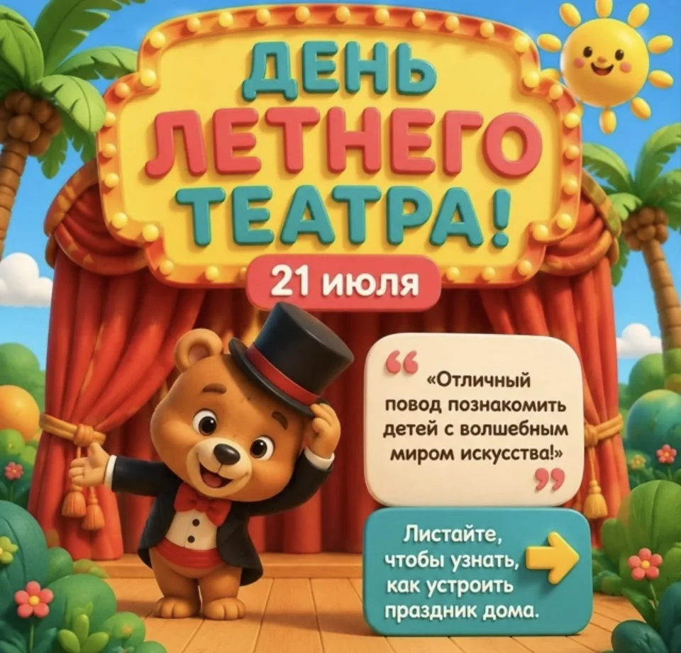 🗓 21 июля - День летнего театра. Это не просто праздник, а отличный повод развить у ребенка фантази