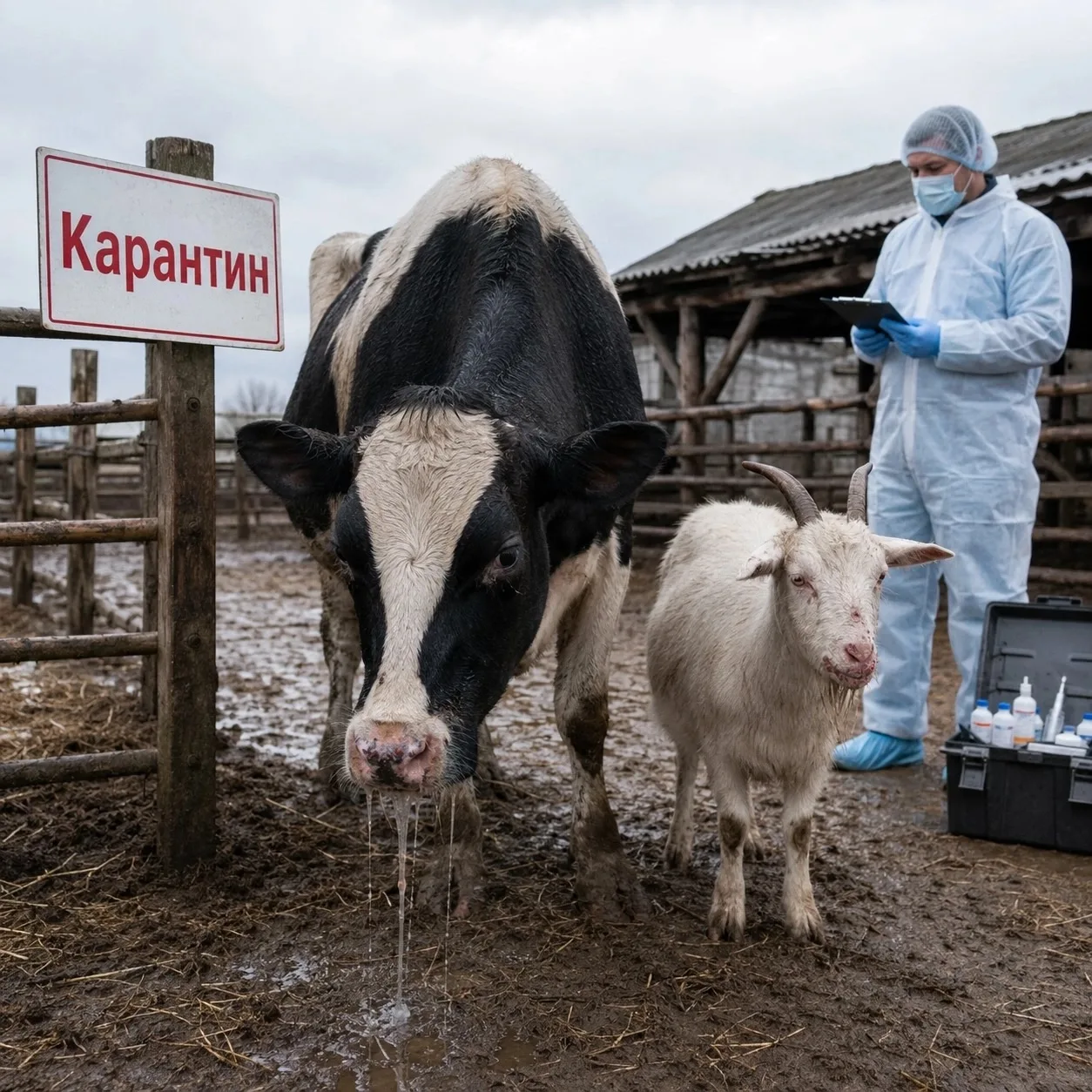 Ящур у крупного рогатого скота (КРС) и мелкого рогатого скота (МРС).