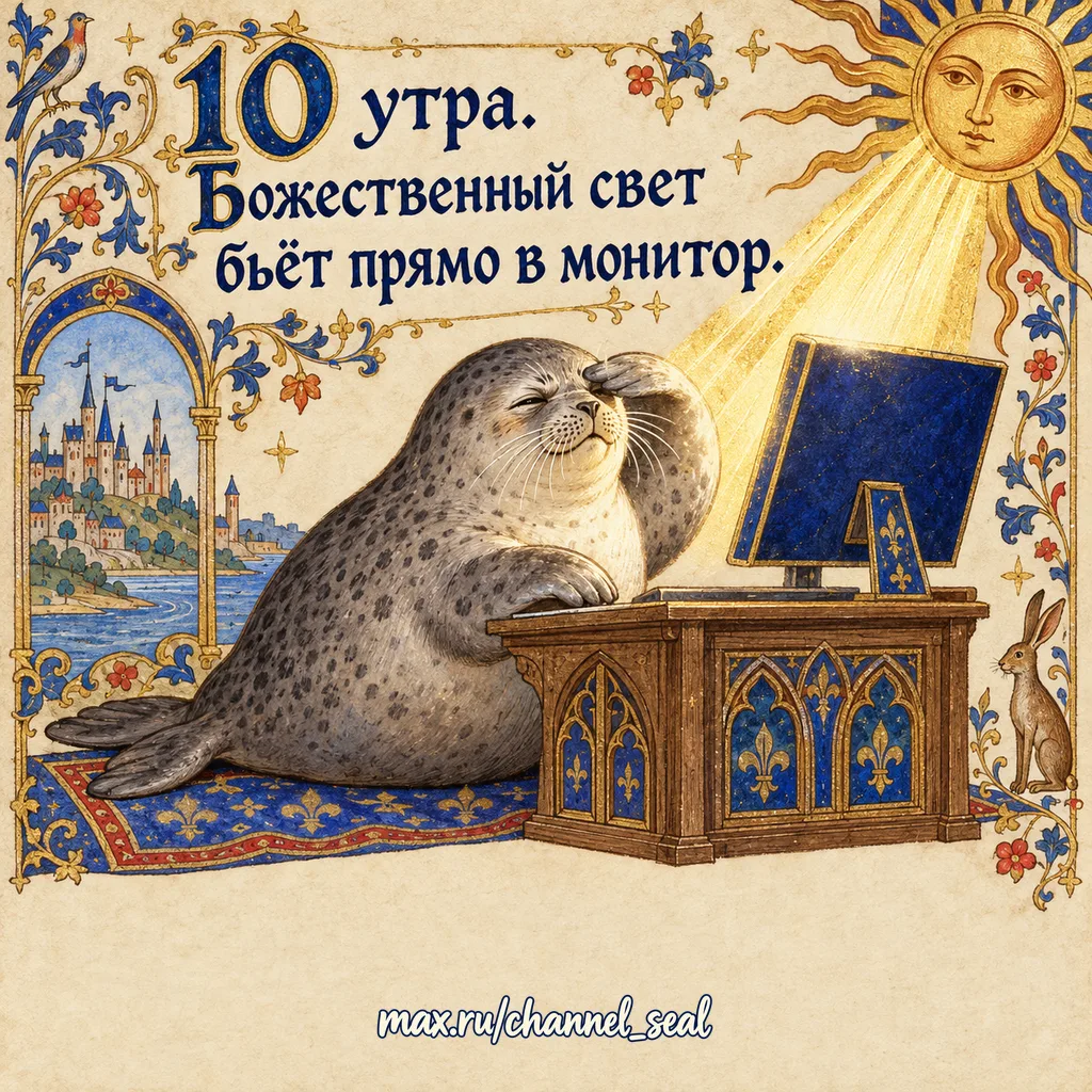 10 утра. Божественный свет бьёт прямо в монитор.
