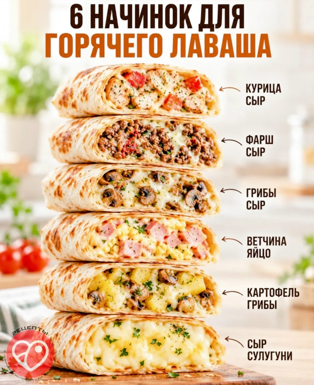 6 простых начинок для горячего лаваша