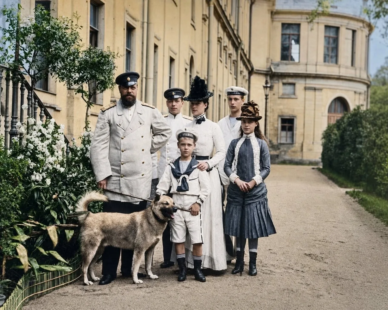 Император Александр III с супругой и старшими детьми, Гатчина. 1886 г. Раскрашено: Вера...