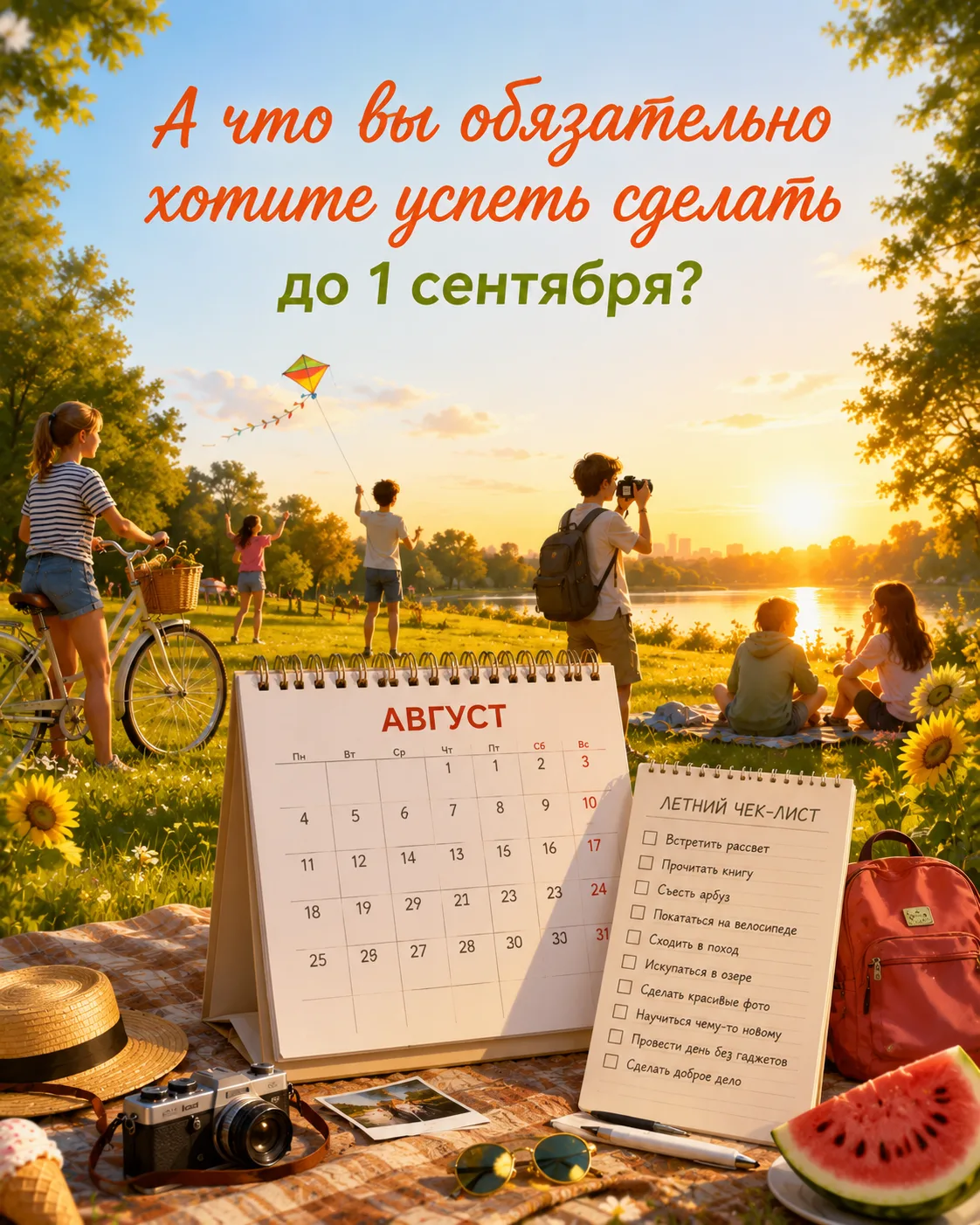 🌞 Последний месяц лета уже скоро!

Август — это время, когда хочется успеть насладиться каждым тёпл