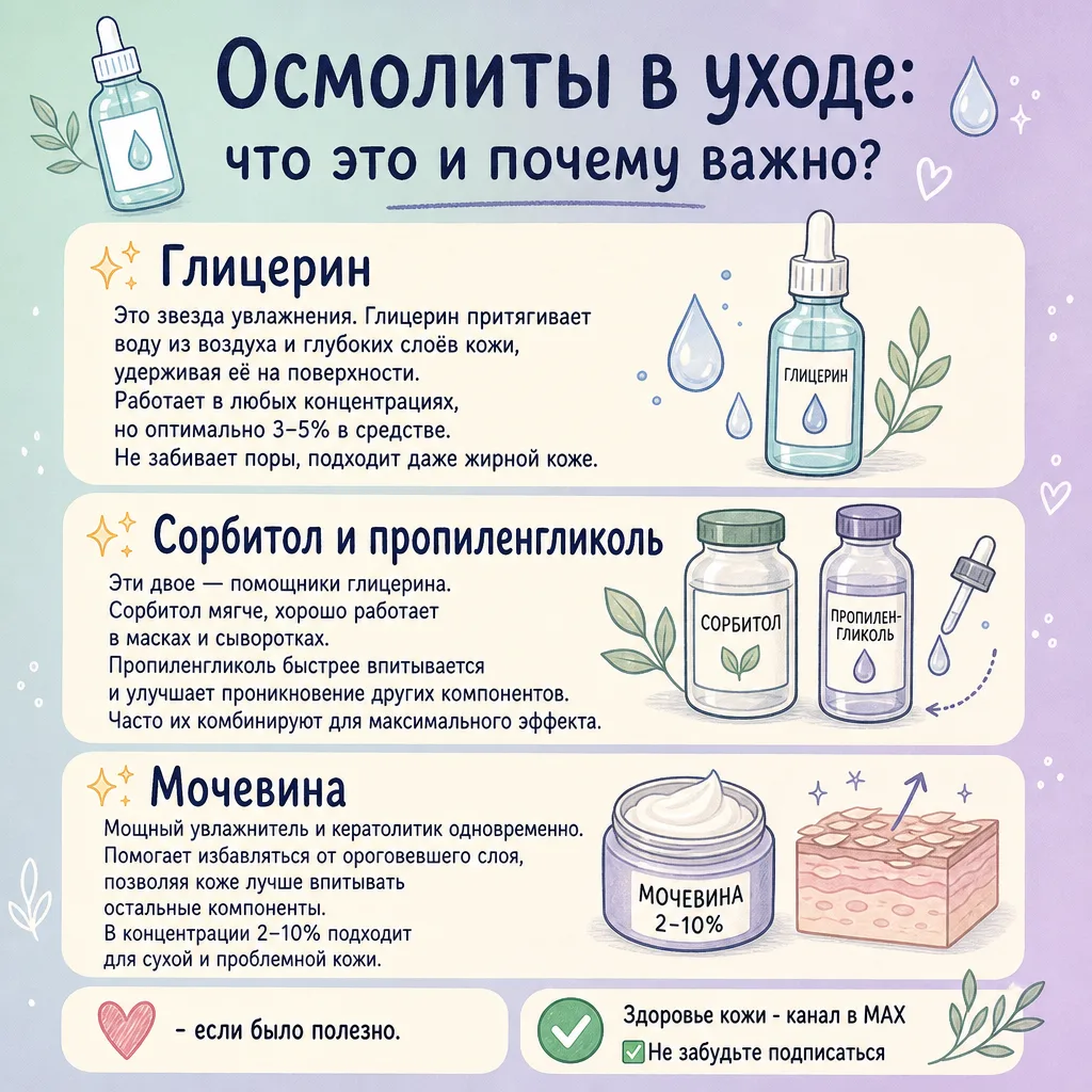 🌊 Осмолиты в уходе: почему кожа впитывает влагу, только если знать этот секрет