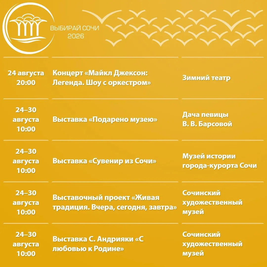 🎭 Афиша культурных и досуговых мероприятий в Сочи с 24 по 30 августа