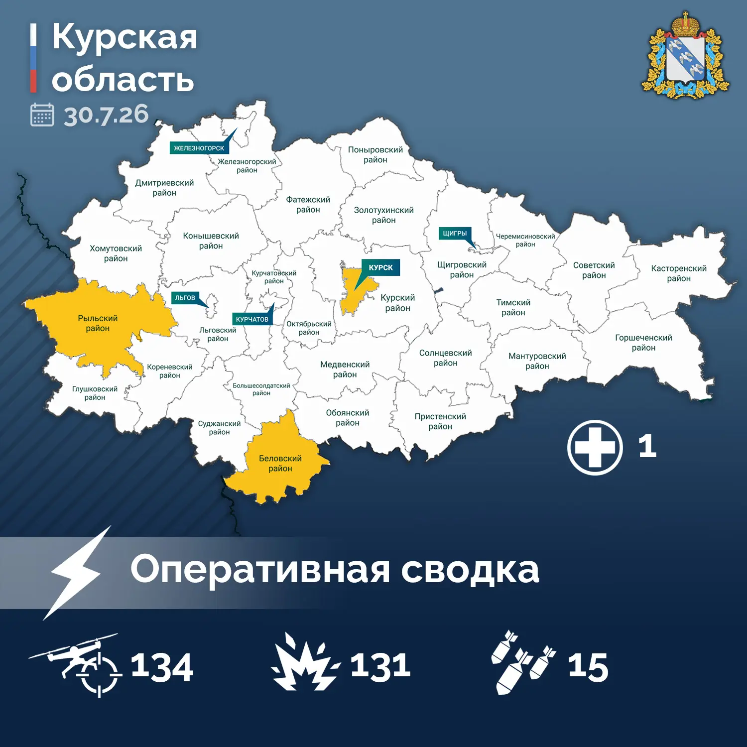 ⚡️ Александр Хинштейн опубликовал сводку об оперативной обстановке в Курской области за прошедшие су