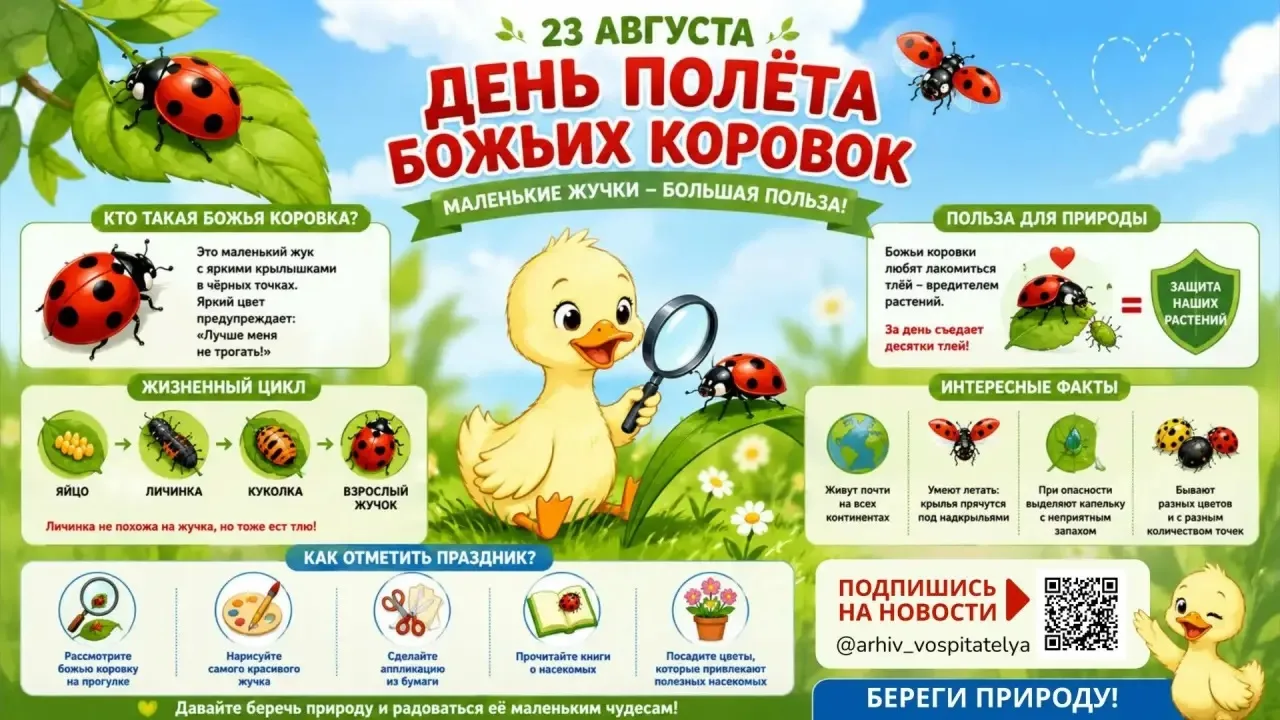 23 августа добрый летний праздник, посвящённый маленьким ярким жучкам, которых знают и ...
