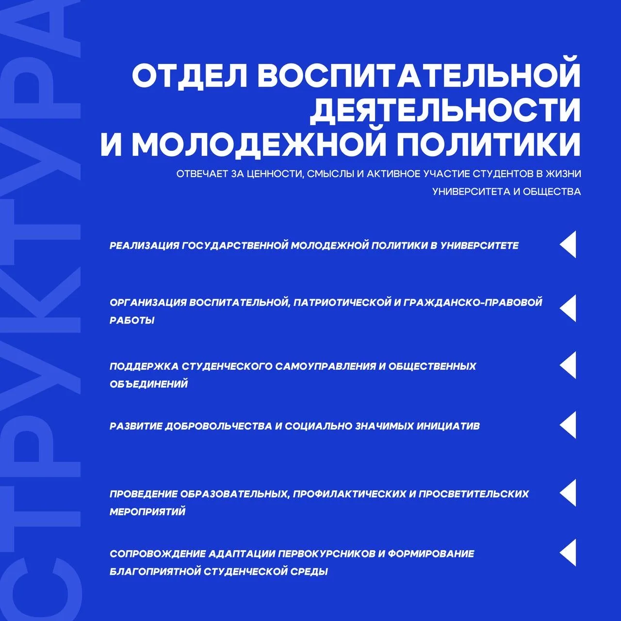 УПРАВЛЕНИЕ ПО МОЛОДЁЖНОЙ ПОЛИТИКЕ И ВОСПИТАТЕЛЬНОЙ ДЕЯТЕЛЬНОСТИ  Сегодня рассказываем о структурном 