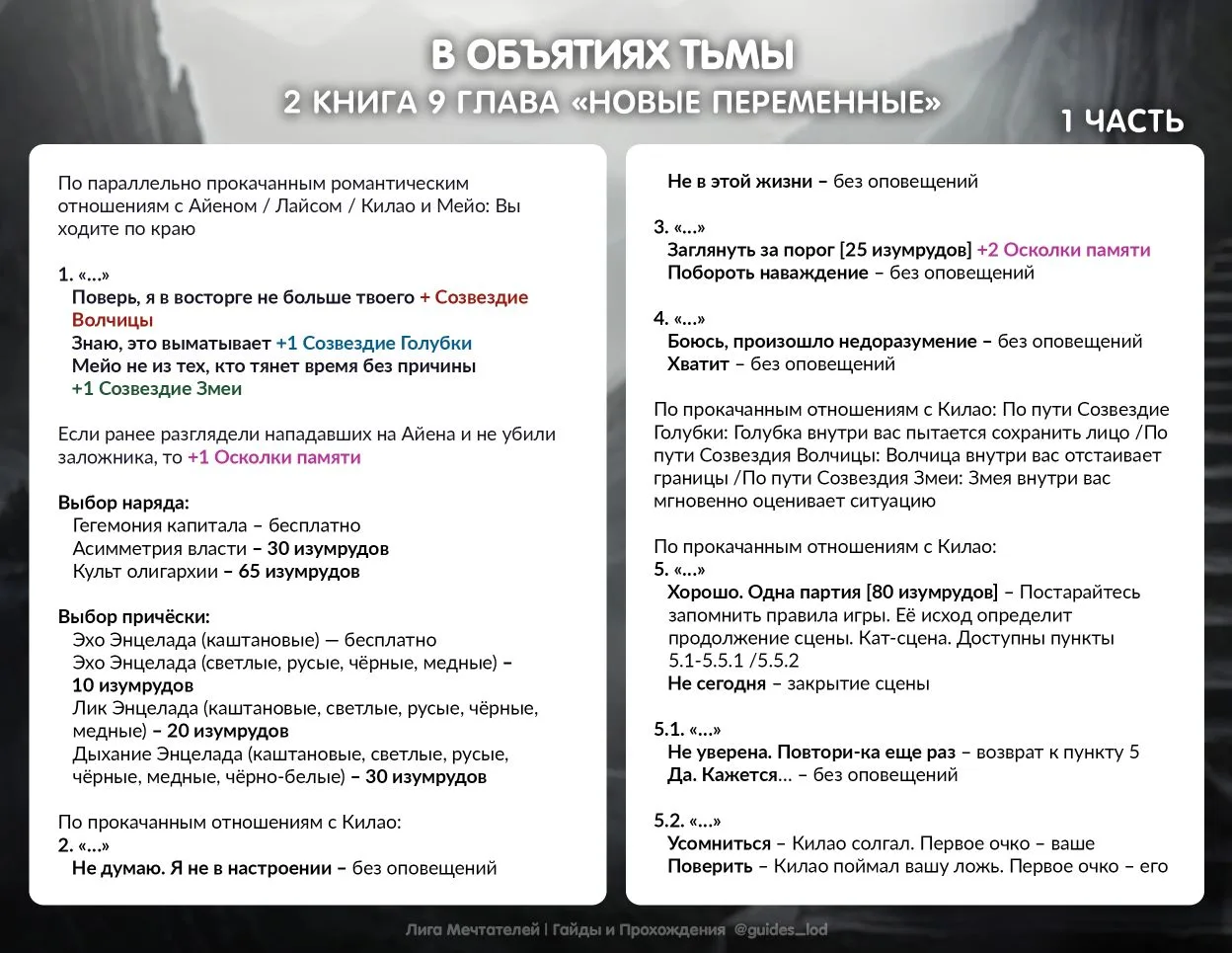 Готов гайды на 9-10 главы истории «В объятиях тьмы»🔥