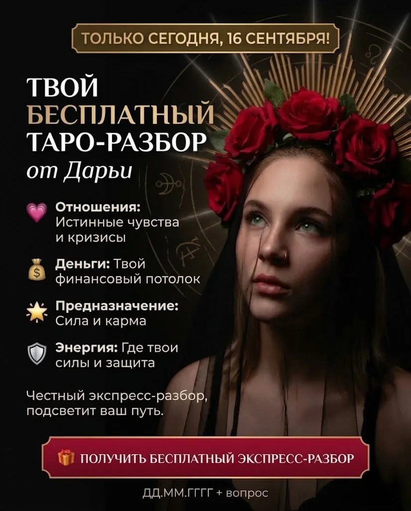 ⚡️ Только сегодня, 16 СЕНТЯБРЯ! БЕСПЛАТНЫЙ таро-разбор от Дарьи.