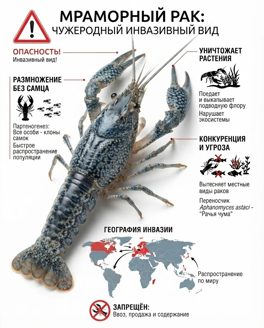 🦞 Клон-убийца в аквариуме: почему МРАМОРНЫЙ РАК — это мина замедленного действия? 💣