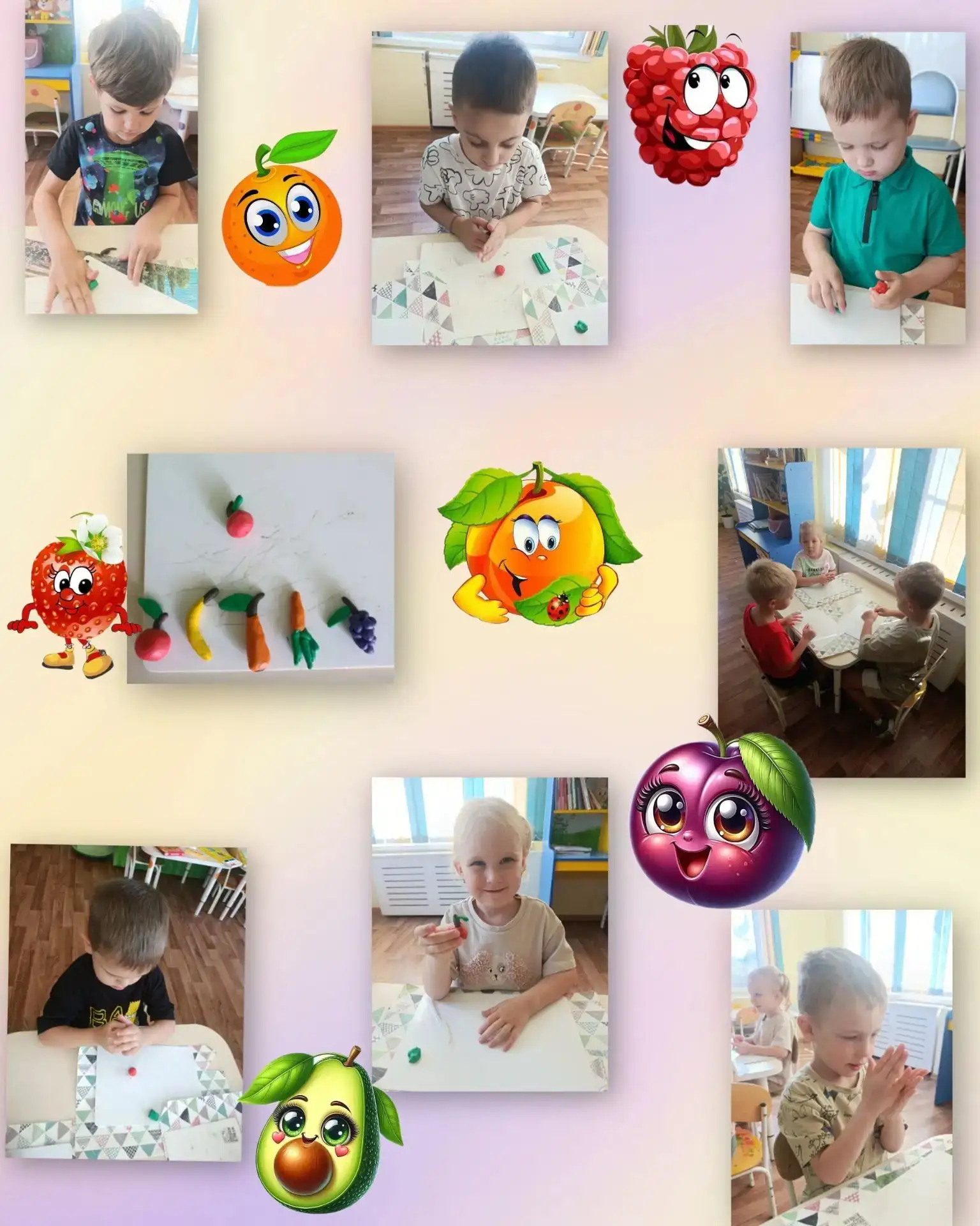 Лепка в разновозрастной группе "Ягодка"
Тема: Фрукты
🎯Цель:
🍓развитие творческих способностей, мел