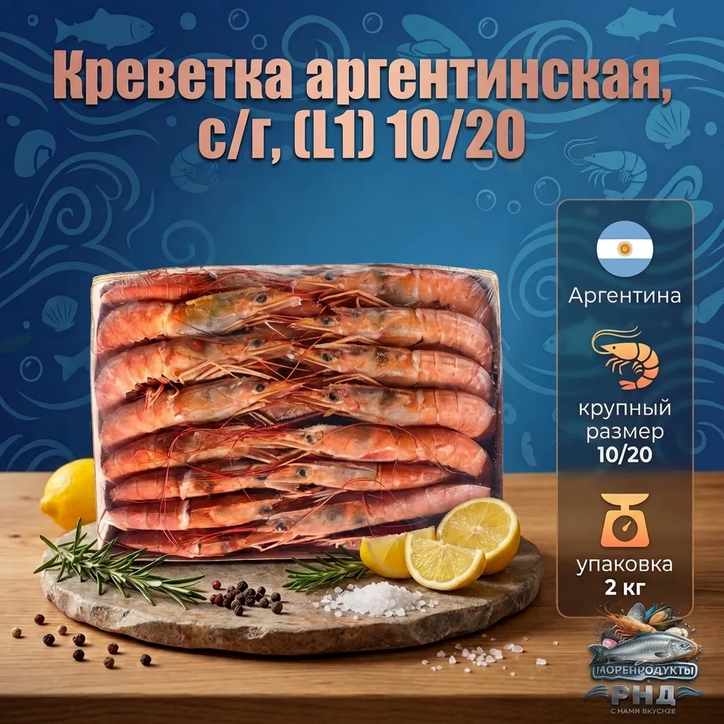 👉🦐Креветка аргентинская, с/г, (L1) 10/20, цена: 1️⃣1️⃣0️⃣0️⃣₽/кг (блок 2 кг, цена бло...