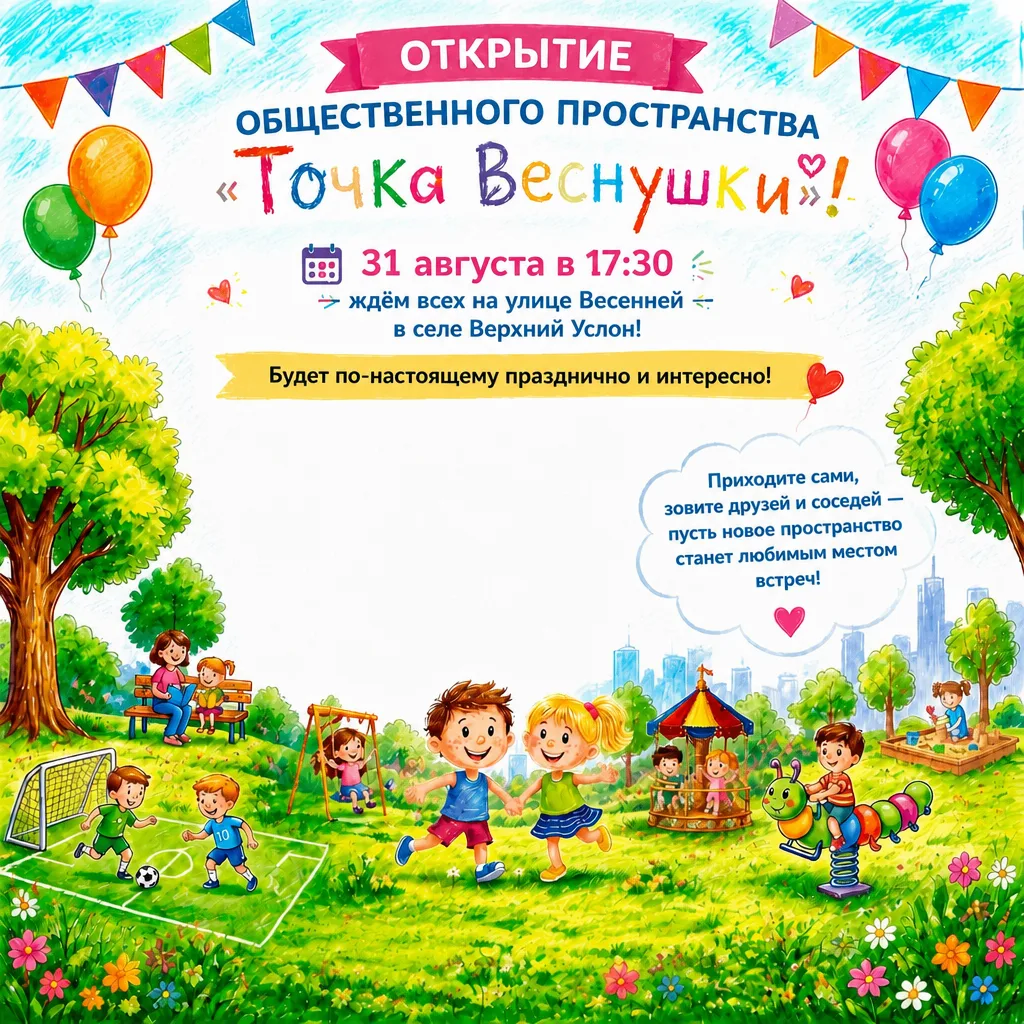 🎉 Верхнеуслонцы! Приглашаем вас на яркое открытие общественного пространства «Точка Ве...