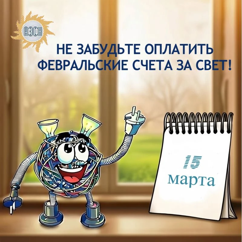 В эти солнечные выходные не забудьте оплатить февральские счета за электроэнергию! Срок оплаты до 15