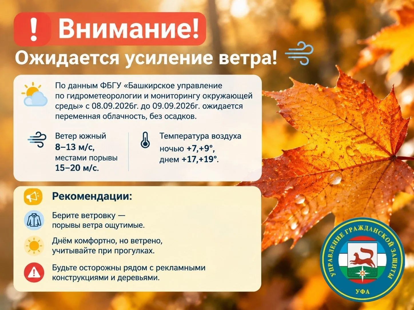 Внимание! Ожидается усиление ветра!