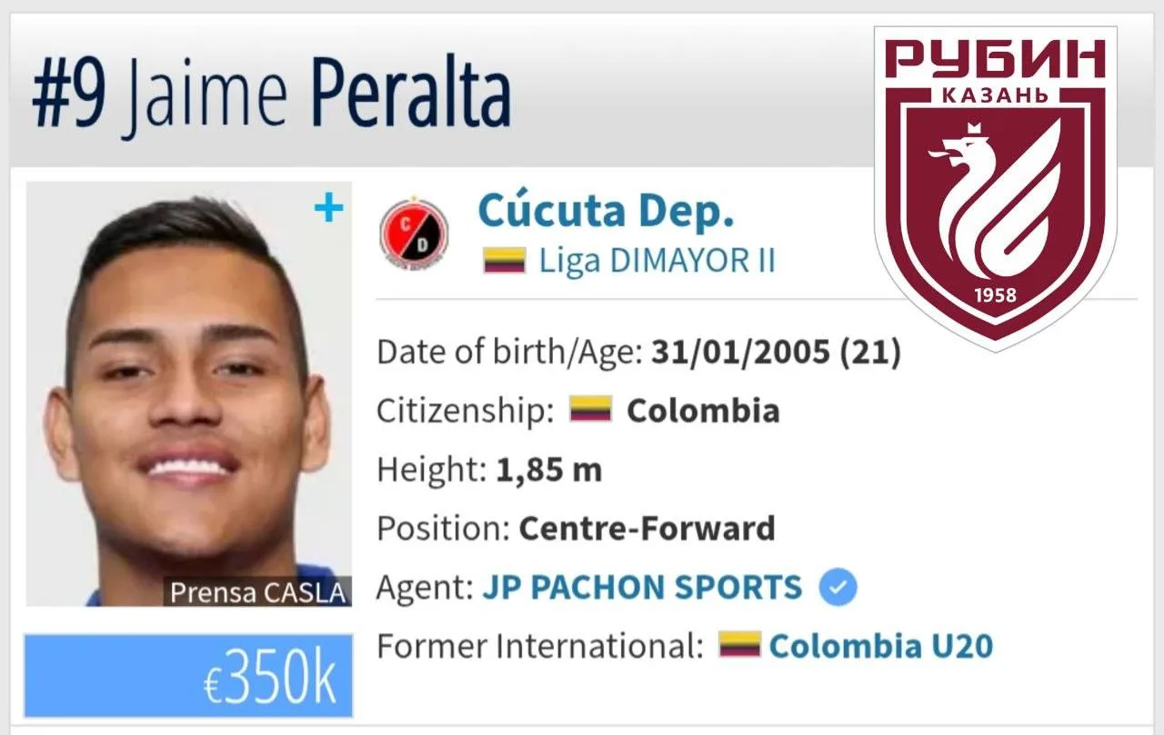 ⚡️🇨🇴 «Рубин» сделал предложение «Кукуте Депортиво» о покупке 21-летнего колумбийского...
