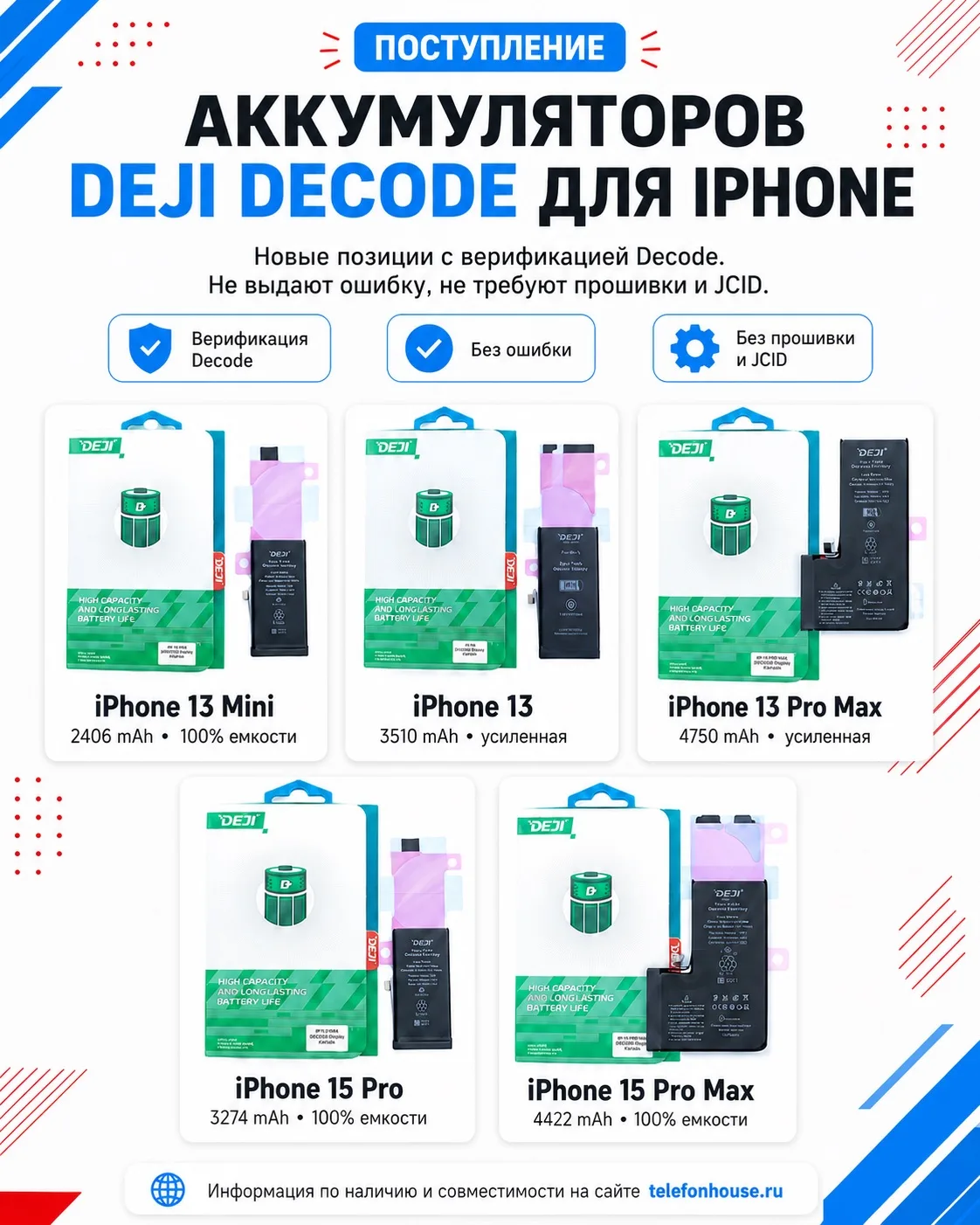 Поступление аккумуляторов Deji Decode для iPhone.