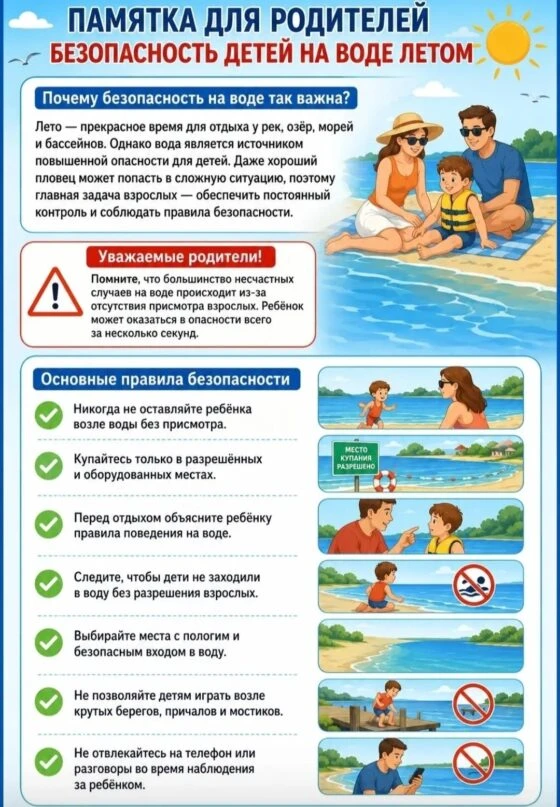 Уважаемые родители ❗
В связи с наступлением жаркой погоды, в целях недопущения гибели детей на водоё