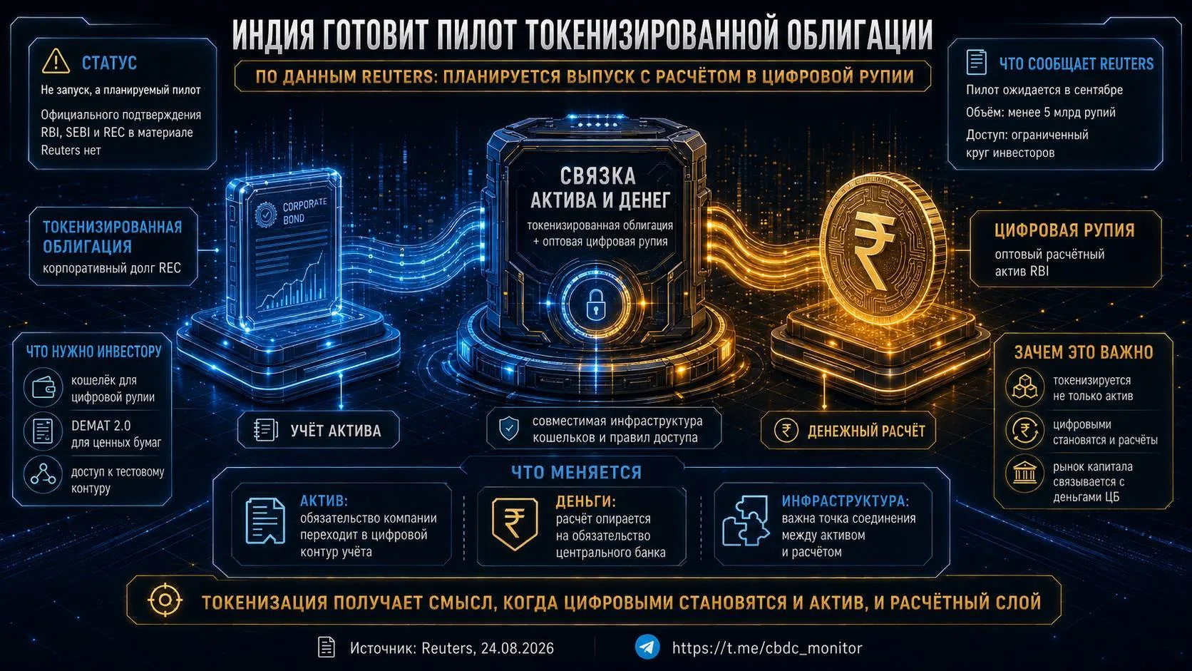 Индия пока не запустила токенизированную облигацию. Но конструкция, которую она собирае...