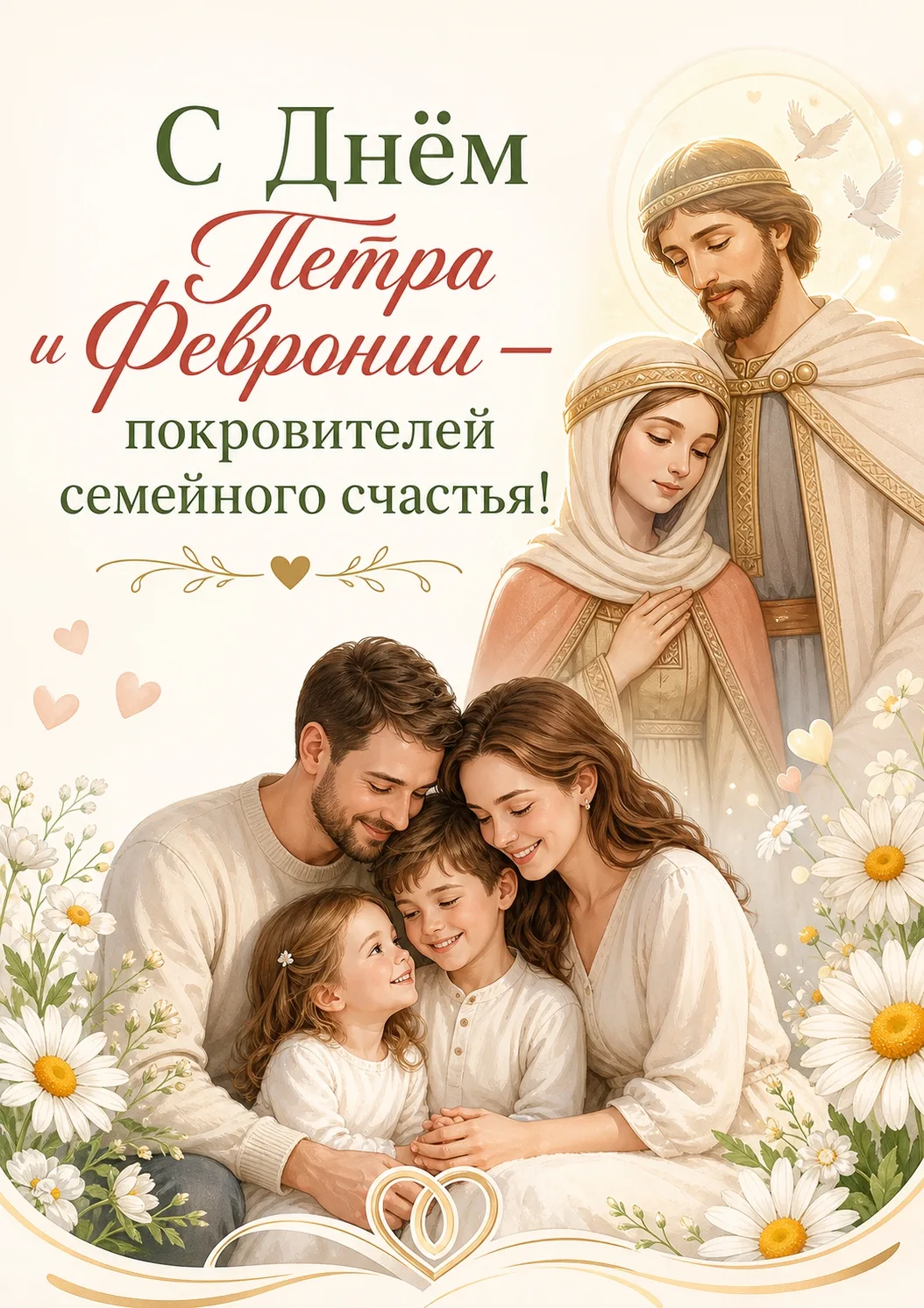🌼 Дорогие друзья! 

Сегодня мы отмечаем замечательный праздник — День семьи, любви и верности! 

Эт