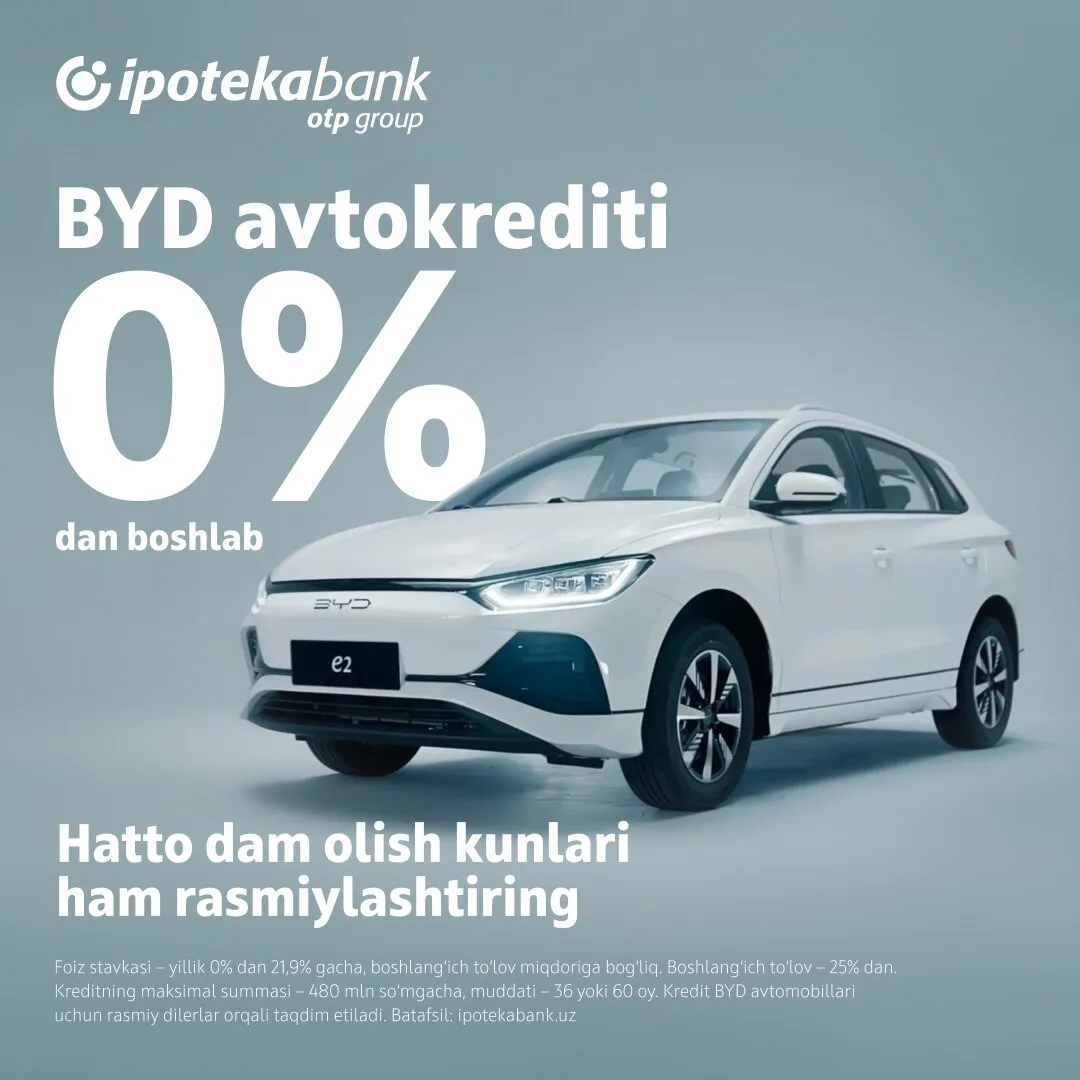 BYD 0% dan boshlab

Yangi avtomobil siz o‘ylagandan ham yaqinroq. Ipoteka bank’da BYD uchun avtokred