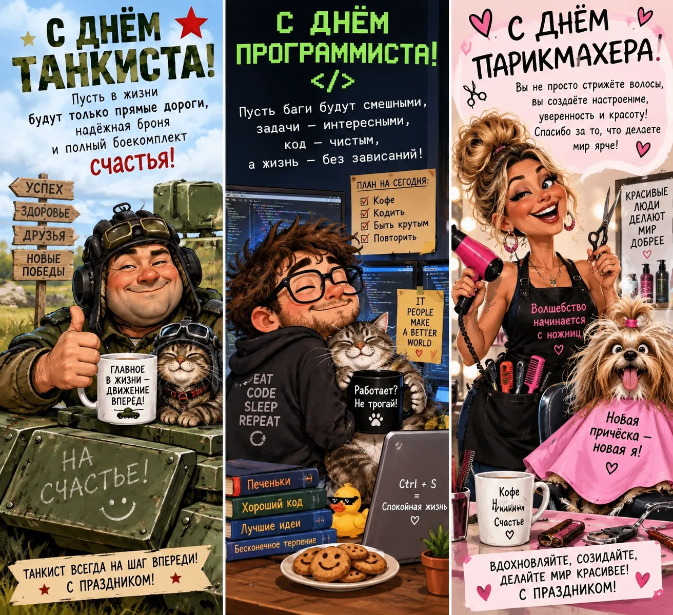 Поздравляй сейчас с Днем Танкиста, с Днем программиста и с днем Парикмахера
