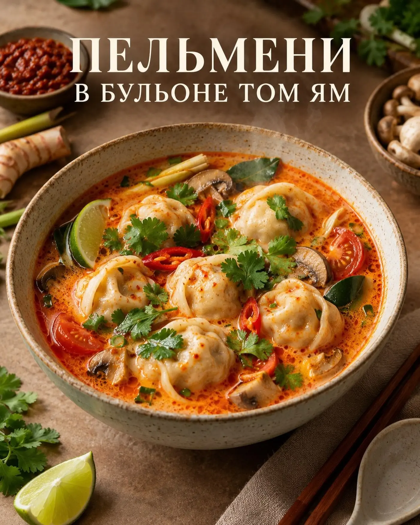 Пельмени в бульоне Том Ям 🍜