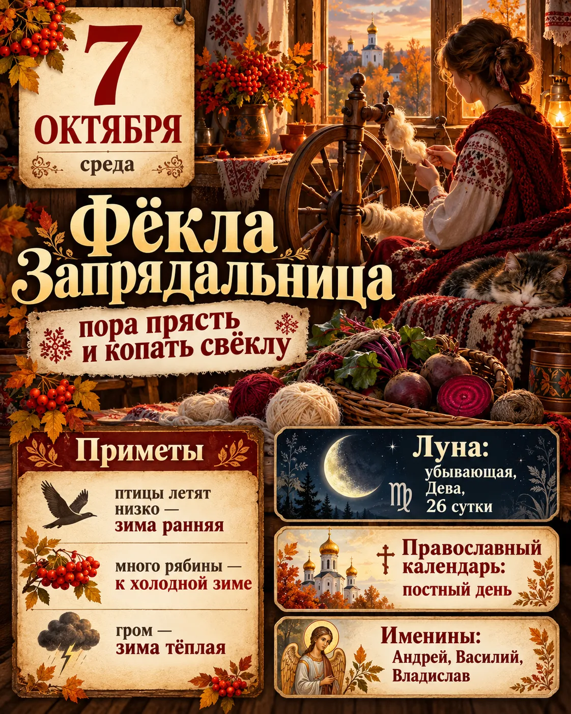 🌙 НАРОДНЫЙ И ЛУННЫЙ КАЛЕНДАРЬ — 7 ОКТЯБРЯ