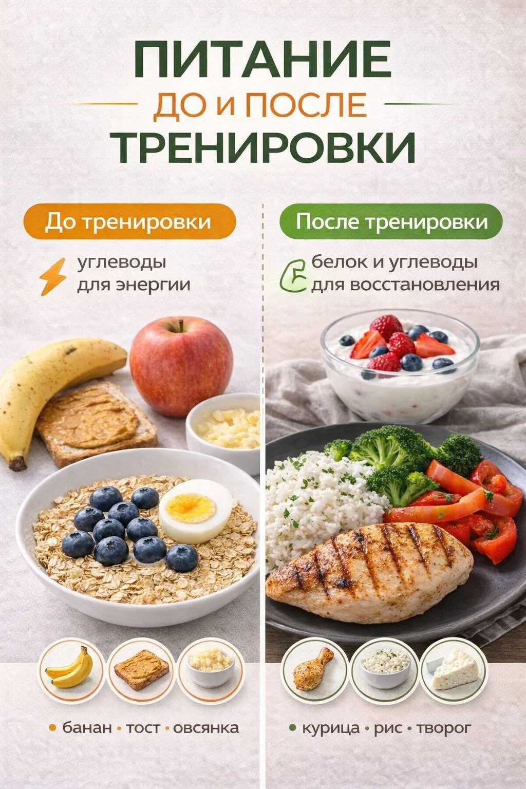 🏋️‍♀️ Рацион до и после тренировки