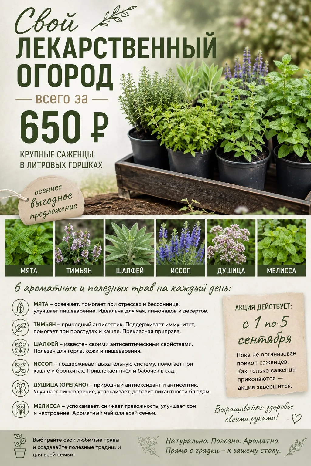 🌿 СВОЙ ЛЕКАРСТВЕННЫЙ ОГОРОД — САЖЕНЦЫ ВСЕГО ПО 650 ₽!